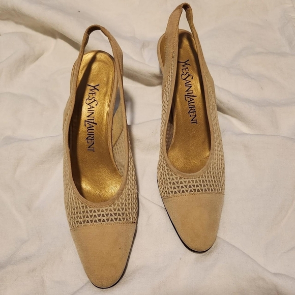 Yves Saint Laurent Shoes - Vintage 1990s Yves Saint Laurent Slingback Heels | Woven Leather | Made in Italy